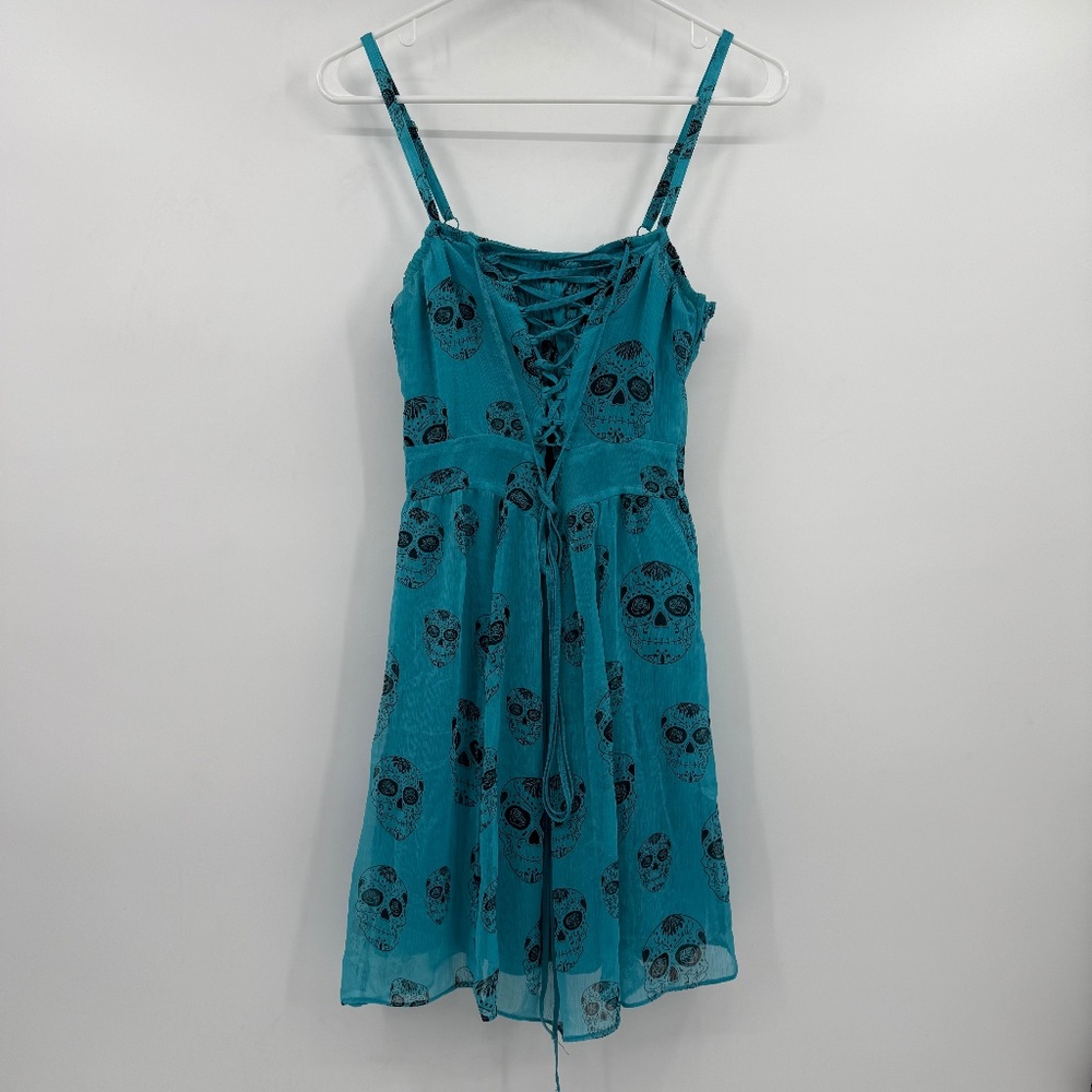 Royal Bones Dress Women Medium Blue Skulls Vintage Goth Witch 90s Y2K Sleeveless